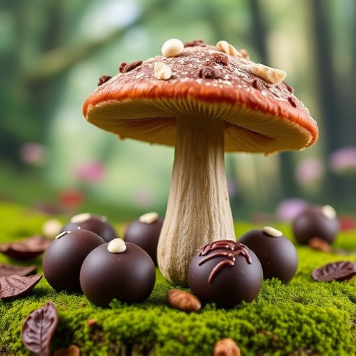 Magic Mushroom Chocolates with Nature Background