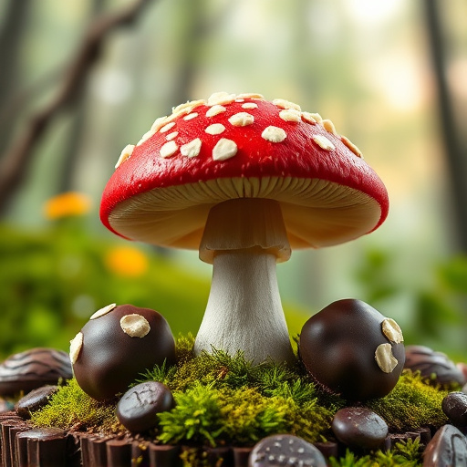 Magic Mushroom Chocolates with Nature Background