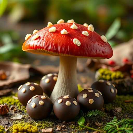 Magic Mushroom Chocolates with Nature Background