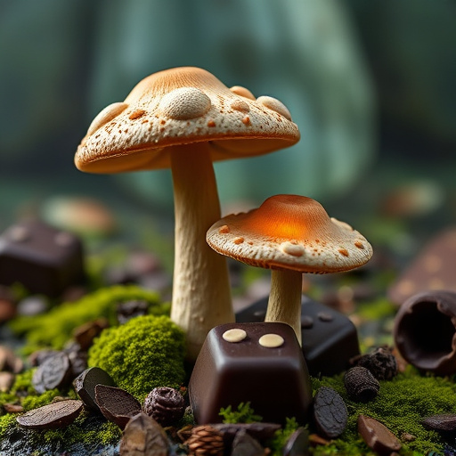 Magic Mushroom Chocolates with Nature Background