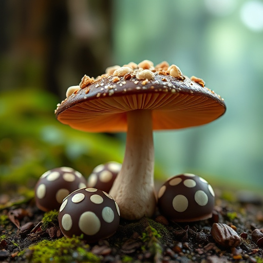 Magic Mushroom Chocolates with Nature Background