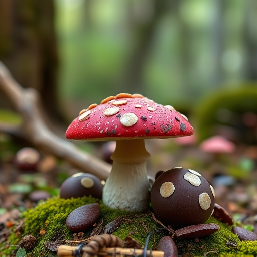 Magic Mushroom Chocolates with Nature Background