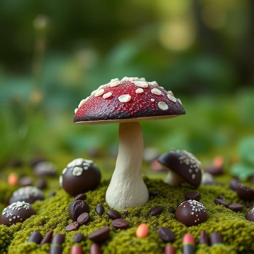 Magic Mushroom Chocolates with Nature Background