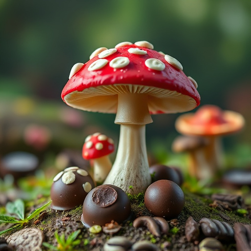 Magic Mushroom Chocolates with Nature Background