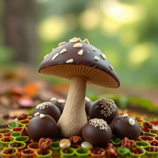 Magic Mushroom Chocolates with Nature Background