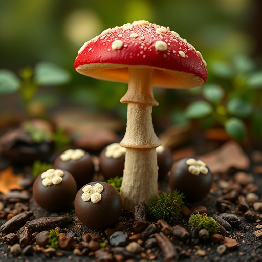 Magic Mushroom Chocolates with Nature Background