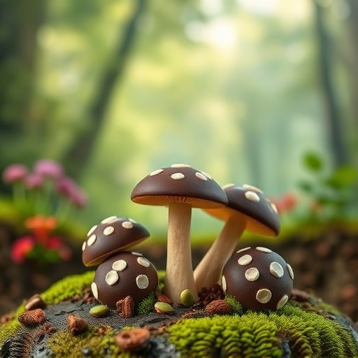 Magic Mushroom Chocolates with Nature Background