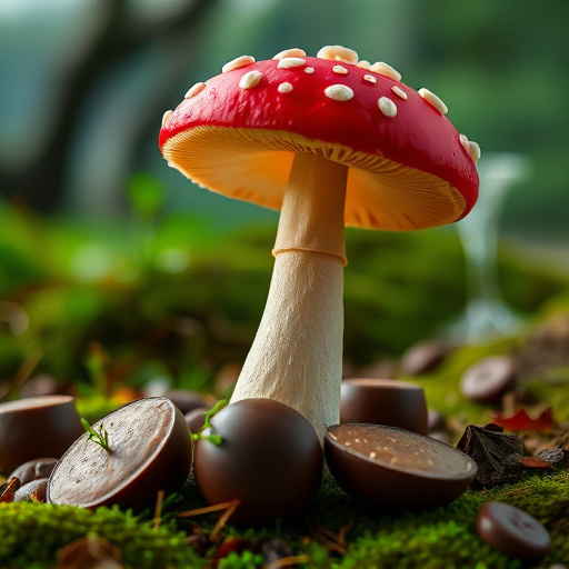 Magic Mushroom Chocolates with Nature Background