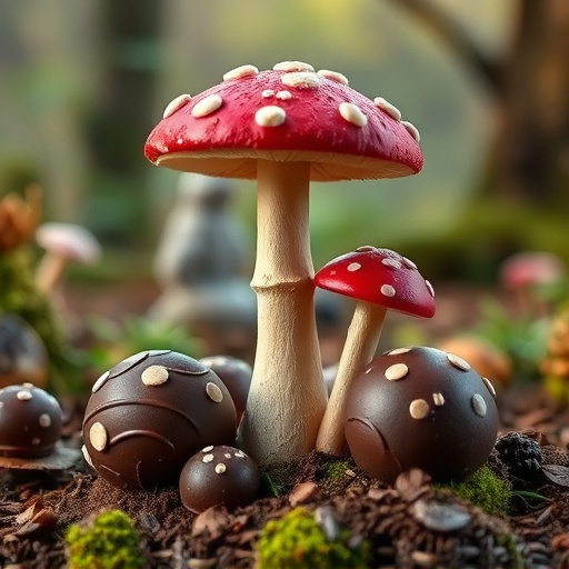 Magic Mushroom Chocolates with Nature Background