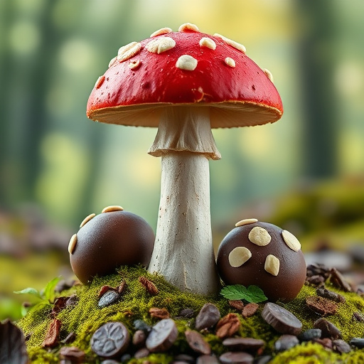 Magic Mushroom Chocolates with Nature Background