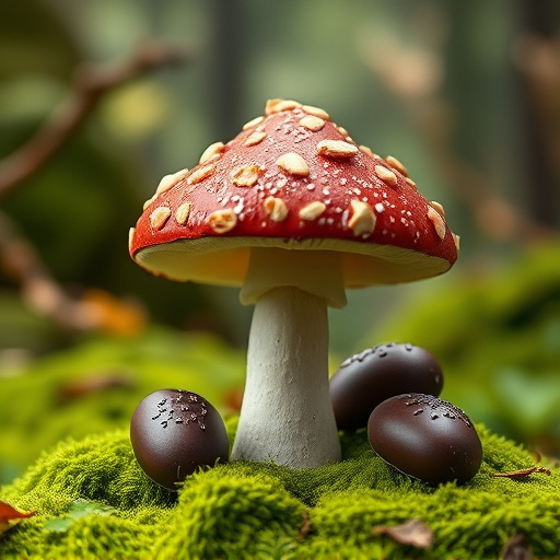 Magic Mushroom Chocolates with Nature Background