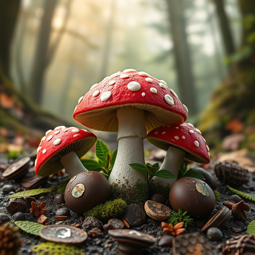 Magic Mushroom Chocolates with Nature Background