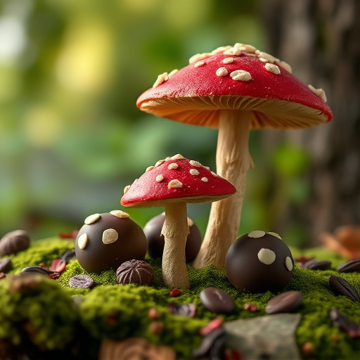 Magic Mushroom Chocolates with Nature Background