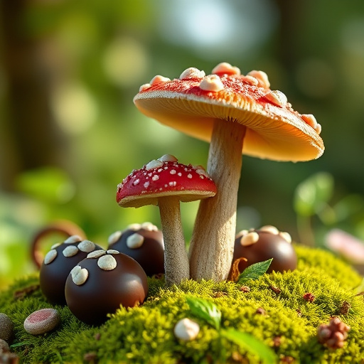 Magic Mushroom Chocolates with Nature Background