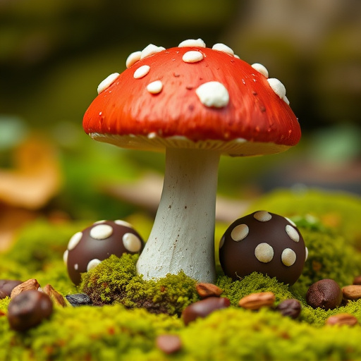 Magic Mushroom Chocolates with Nature Background