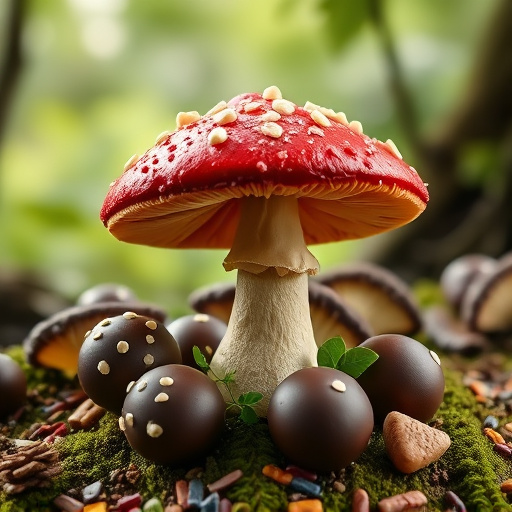 Magic Mushroom Chocolates with Nature Background