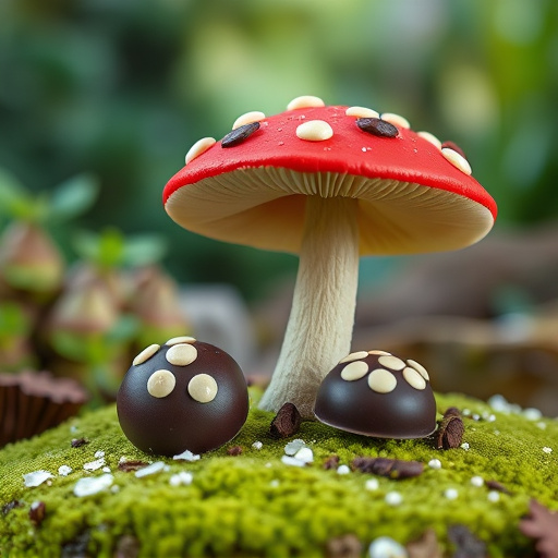 Magic Mushroom Chocolates with Nature Background