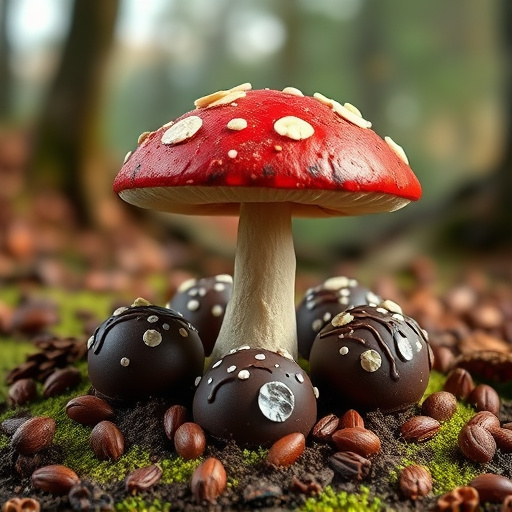 Magic Mushroom Chocolates with Nature Background
