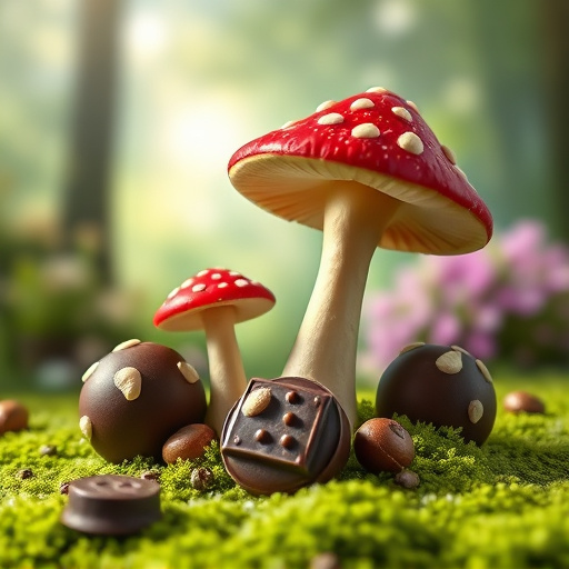 Magic Mushroom Chocolates with Nature Background