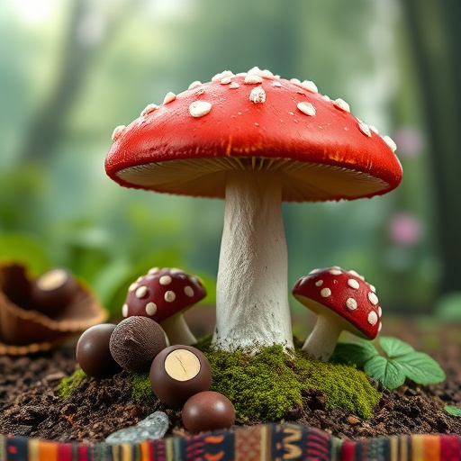 Magic Mushroom Chocolates with Nature Background