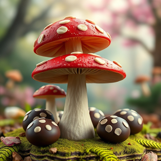 Magic Mushroom Chocolates with Nature Background