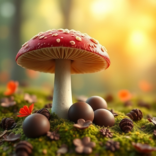 Magic Mushroom Chocolates with Nature Background