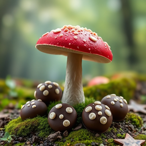 Magic Mushroom Chocolates with Nature Background