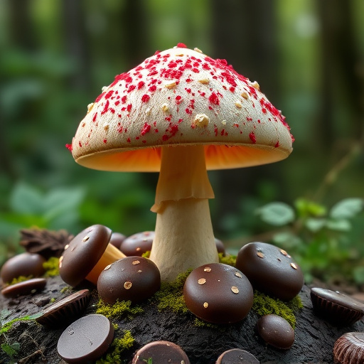 Magic Mushroom Chocolates with Nature Background
