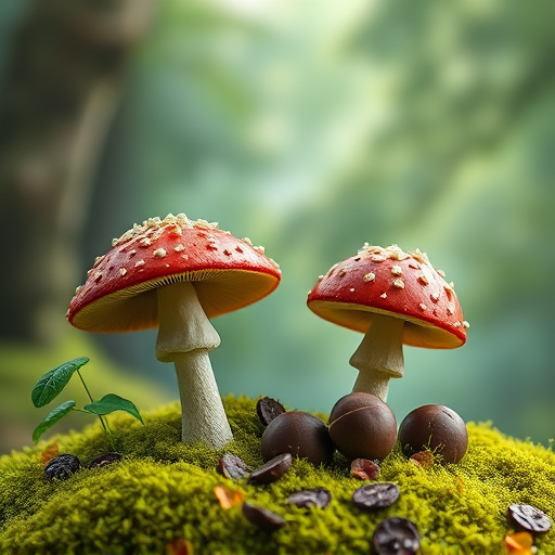 Magic Mushroom Chocolates with Nature Background