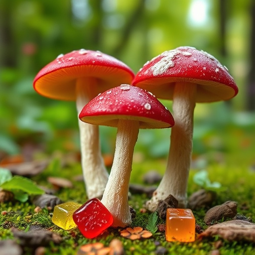 Magic Mushroom Gummies with Nature Background