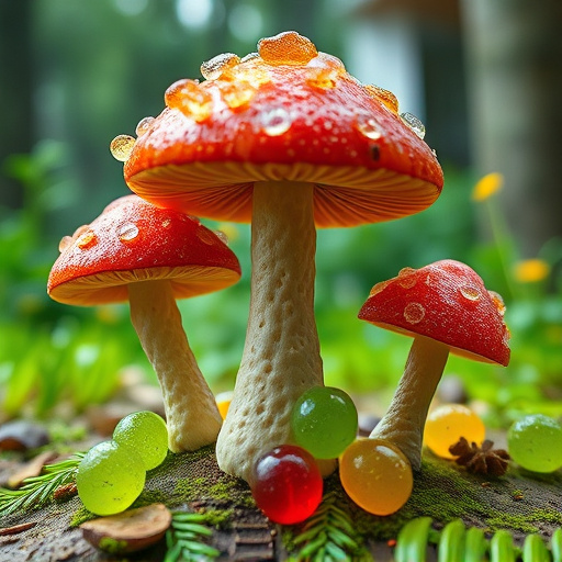 Magic Mushroom Gummies with Nature Background