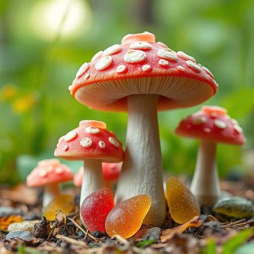 Magic Mushroom Gummies with Nature Background