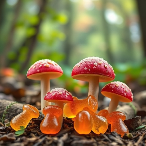 Magic Mushroom Gummies with Nature Background