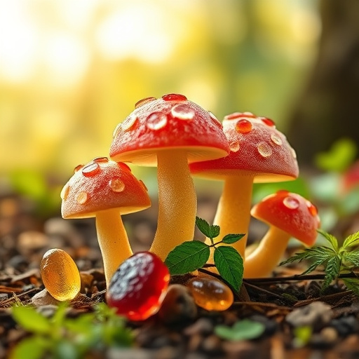 Magic Mushroom Gummies with Nature Background