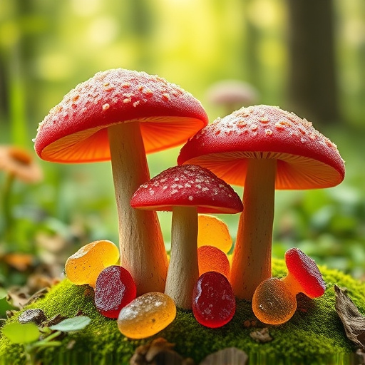Magic Mushroom Gummies with Nature Background
