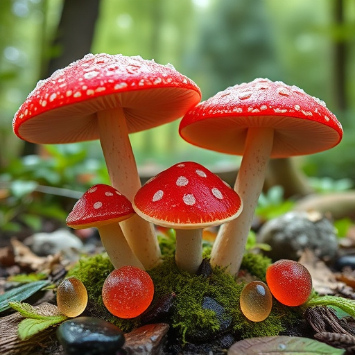 Magic Mushroom Gummies with Nature Background