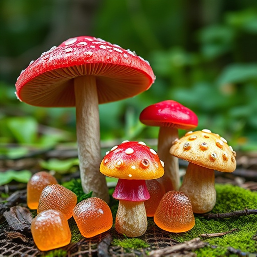 Magic Mushroom Gummies with Nature Background