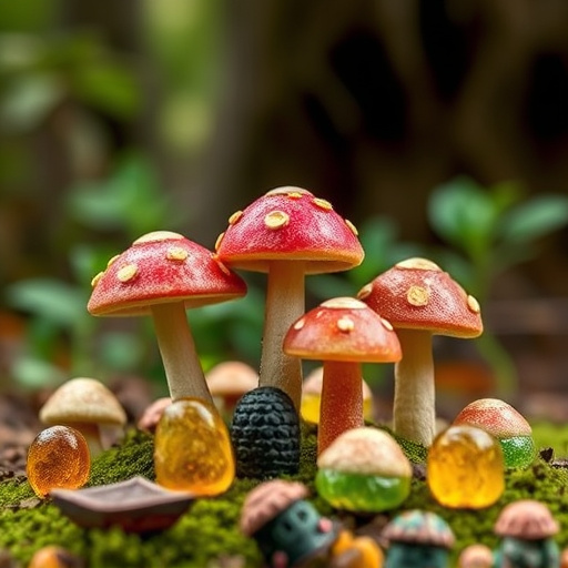 Magic Mushroom Gummies with Nature Background