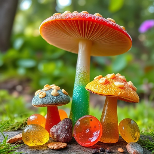 Magic Mushroom Gummies with Nature Background