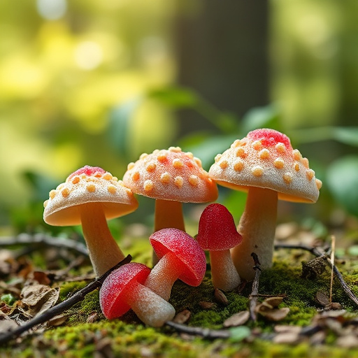 Magic Mushroom Gummies with Nature Background