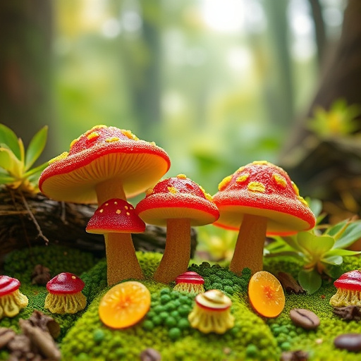 Magic Mushroom Gummies with Nature Background