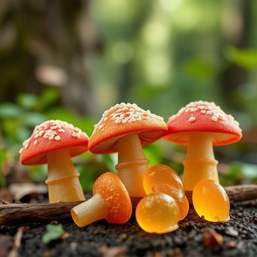 Magic Mushroom Gummies with Nature Background