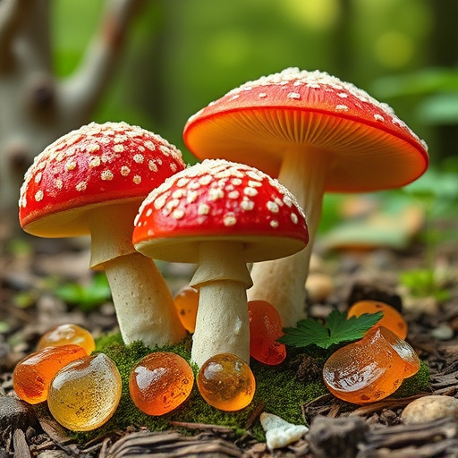 Magic Mushroom Gummies with Nature Background