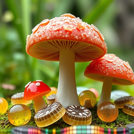 Magic Mushroom Gummies with Nature Background