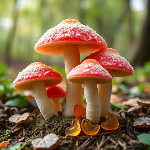 Magic Mushroom Gummies with Nature Background