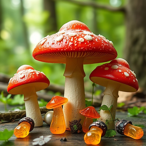 Magic Mushroom Gummies with Nature Background