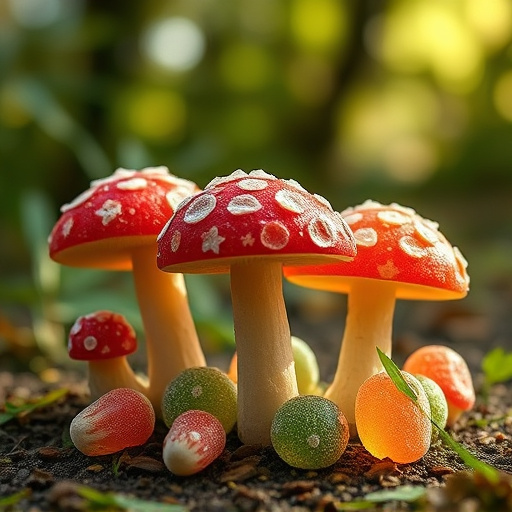 Magic Mushroom Gummies with Nature Background