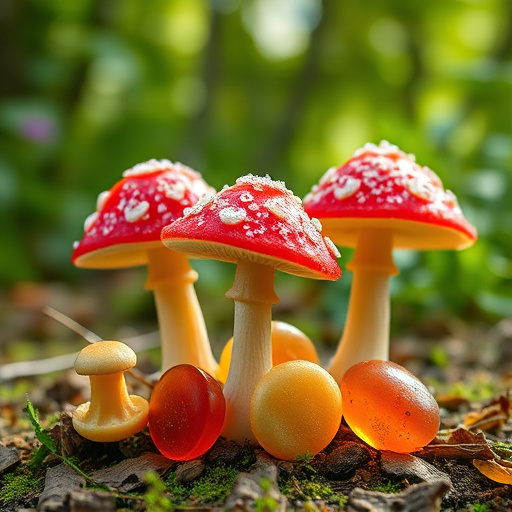 Magic Mushroom Gummies with Nature Background