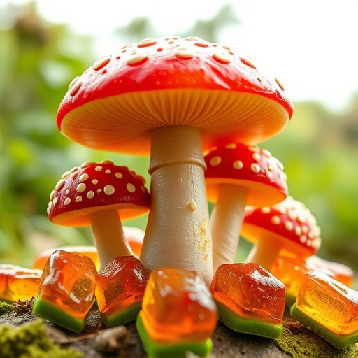 Magic Mushroom Gummies with Nature Background
