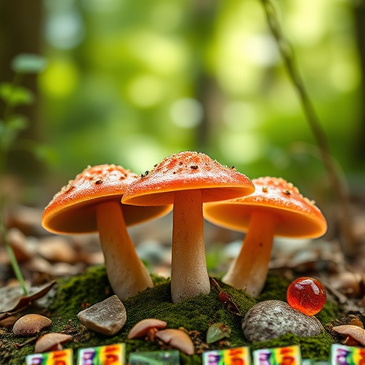 Magic Mushroom Gummies with Nature Background